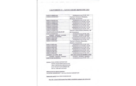Calendrier des U8 et U10 ; Entrainements à venir